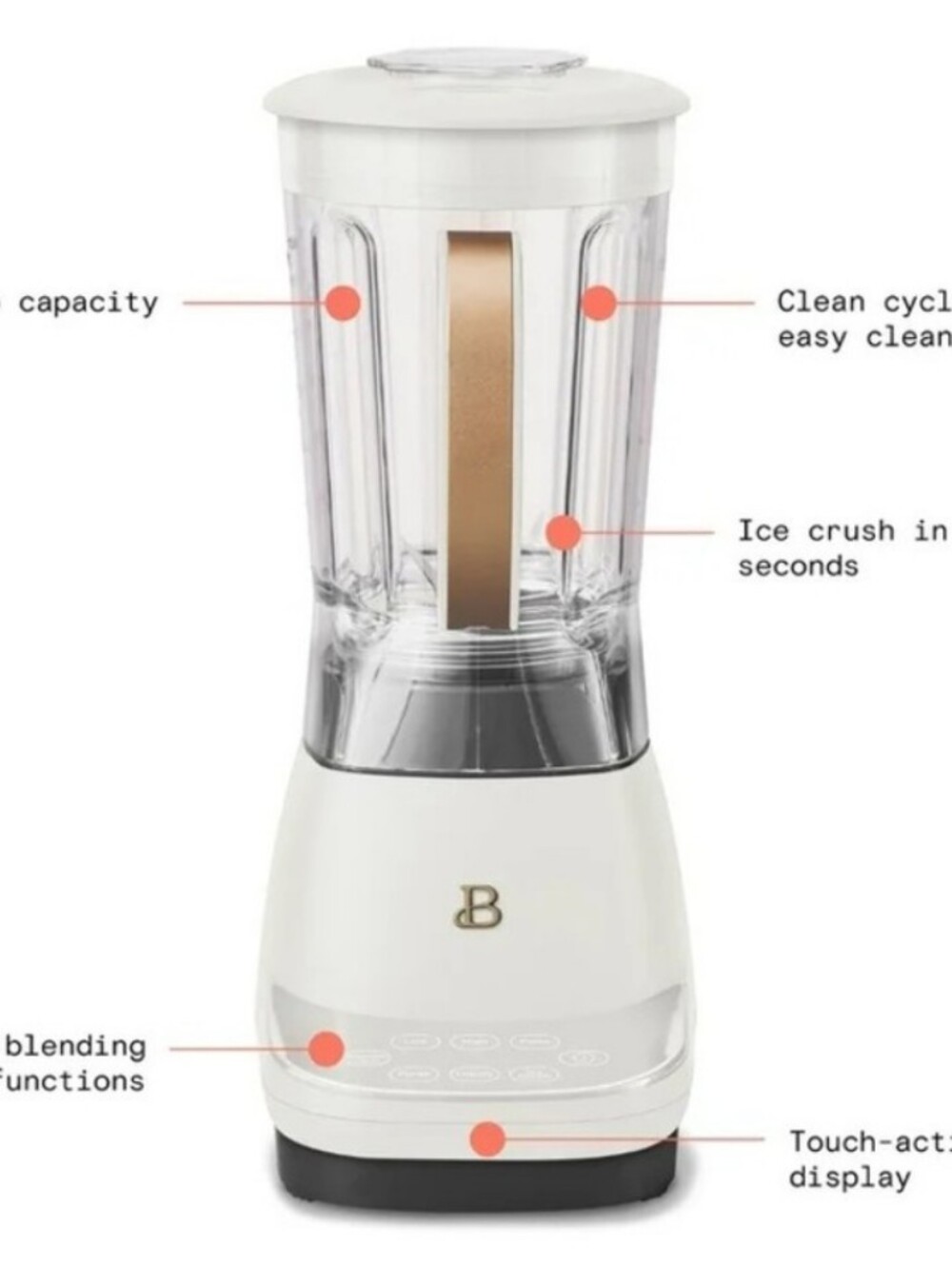 🩷 New Beautiful By Drew Barrymore High Performance Electric Blender White - Picture 3 of 4